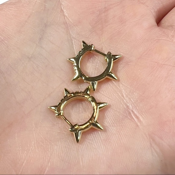 Jewelry - New Gold Tone Mini Hoop Huggie Rhinestone Spike Pierced Earrings